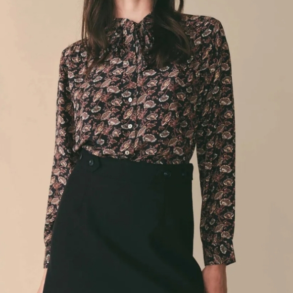 NEW Doen Silk Blouse Top Navy Paisley Floral XL 100% Silk - Picture 2 of 10